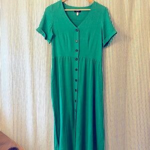 Green Button-Down Linen Blend Dress